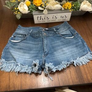 KanCan Blue Frayed Hem Jean Shorts